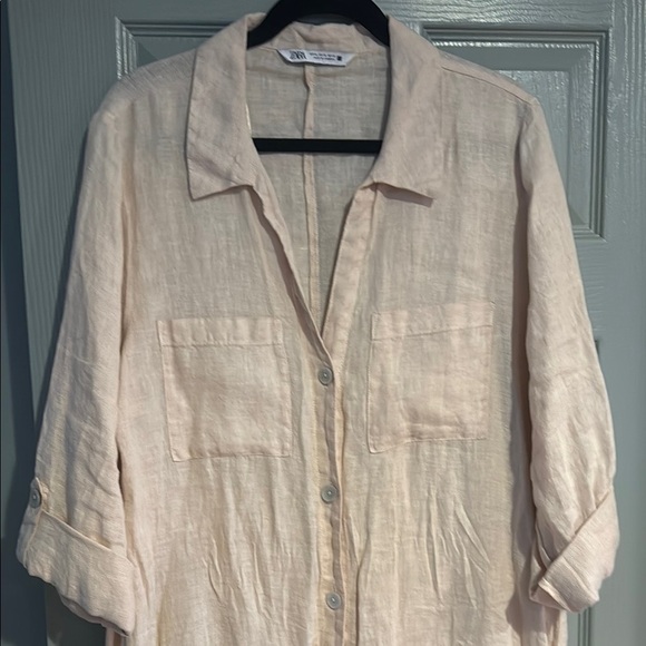 Zara Beige Linen Button-Up Dress - Picture 3 of 5